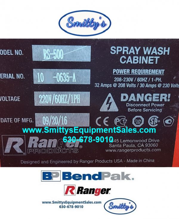 Ranger Parts Washer Sample Serial Number Tag